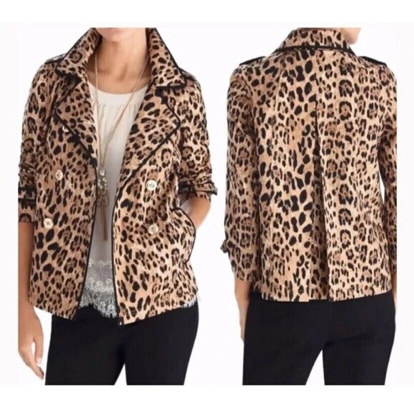 White House Black Market Jackets & Blazers - White House Black Market Leopard Print Swing Jacket Double Breasted Size 10